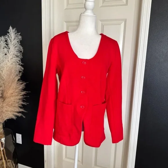 NWT Anthropologie Maeve Scoop-Neck Cutaway Blazer in Red size Medium - Picture 5 of 12